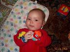 Charlotte with one of her stocking gifts.  She's nonplussed.