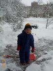 It snowed all day on Christmas, and Will helped shovel.